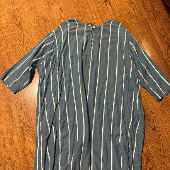 Pietsie blue striped ONE SIZE organic cotton caftan dress oversized loose - Picture 2 of 6